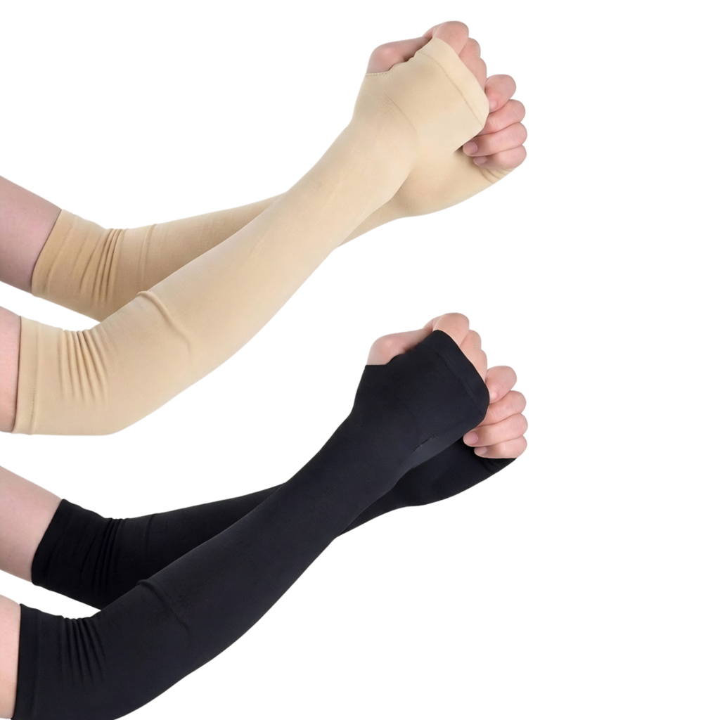 Ladies full arm sleeves in beige and black colors by Bombay Collection