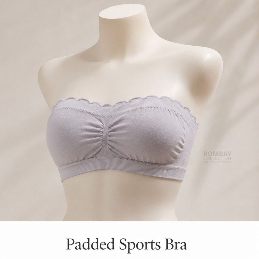 Women's padded sports bra with seamless design, available at Bombay Collection wholesale clothing supplier in Thrissur and Ernakulam.