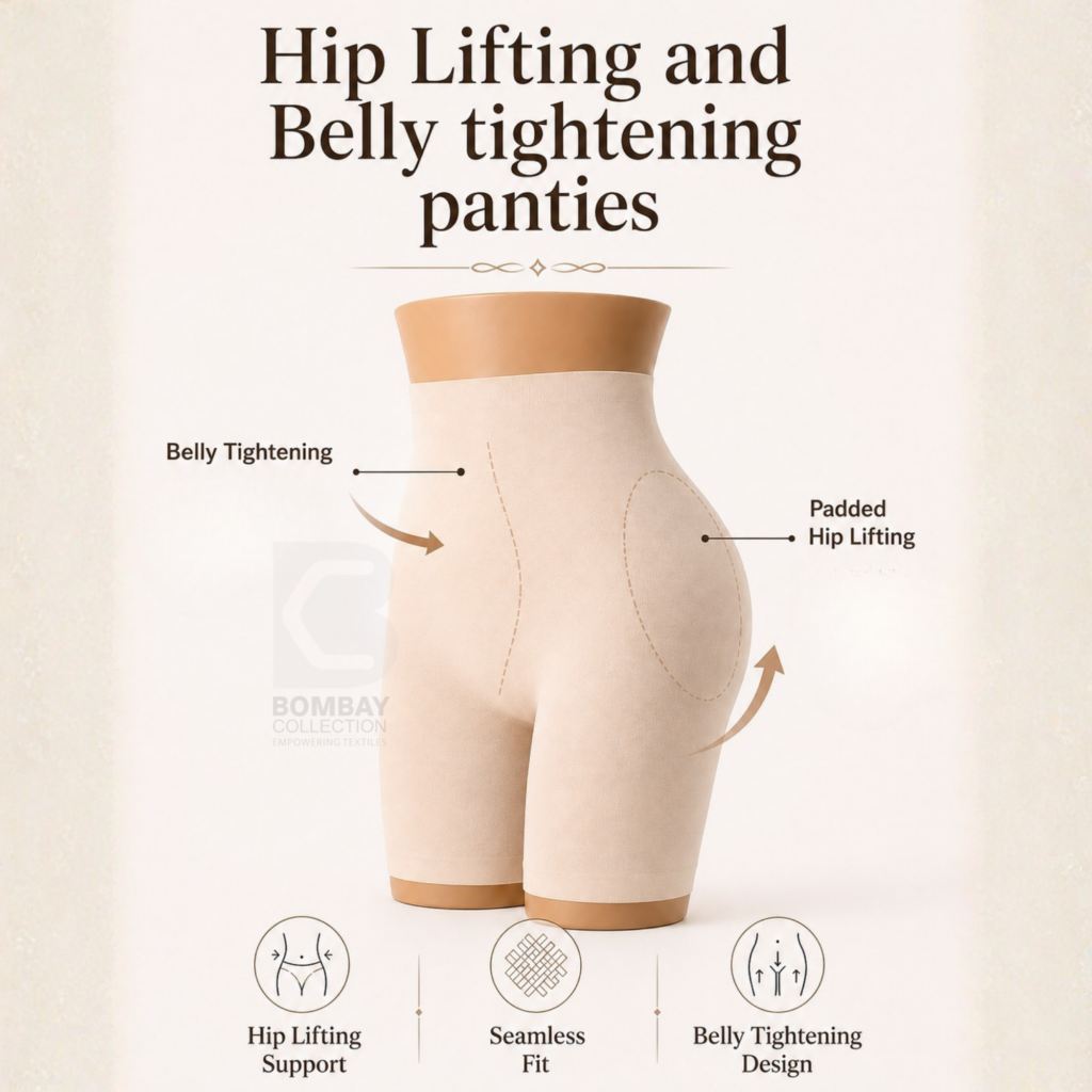 Women's hip lifting and belly tightening shapewear panties, available at Bombay Collection wholesale clothing supplier in Thrissur and Ernakulam.