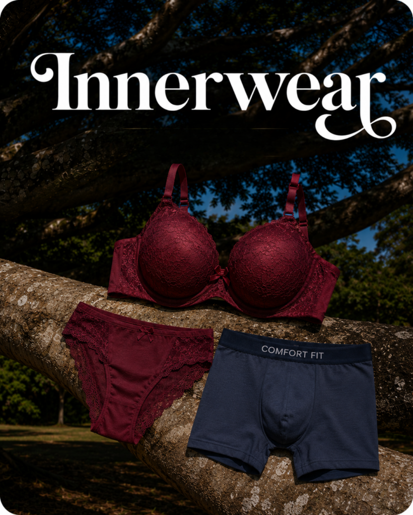 Innerwear fashion trends in Kerala 2026 featuring women's bras, women's briefs and men's boxer briefs for Kerala retailers by Bombay Collection.