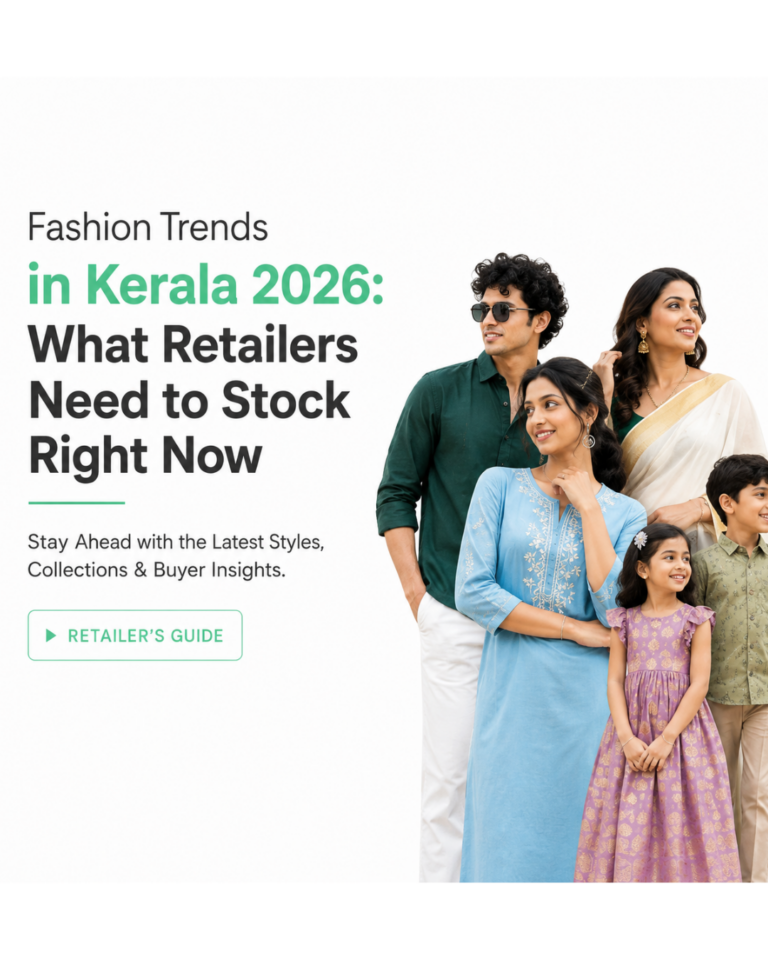 Fashion trends in Kerala 2026 featuring women's wear, men's wear, kids' wear and innerwear for Kerala retailers by Bombay Collection.